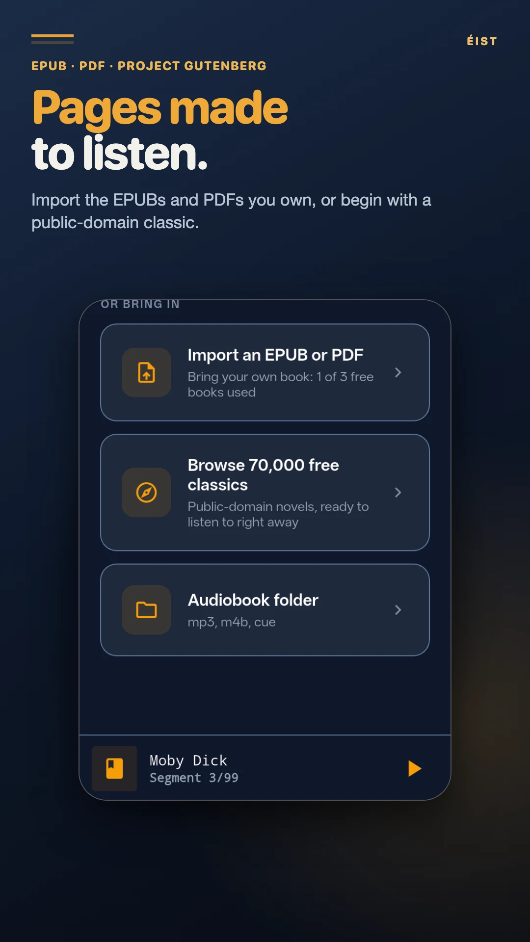 Éist: PDF/Ebook to Audiobook screenshot